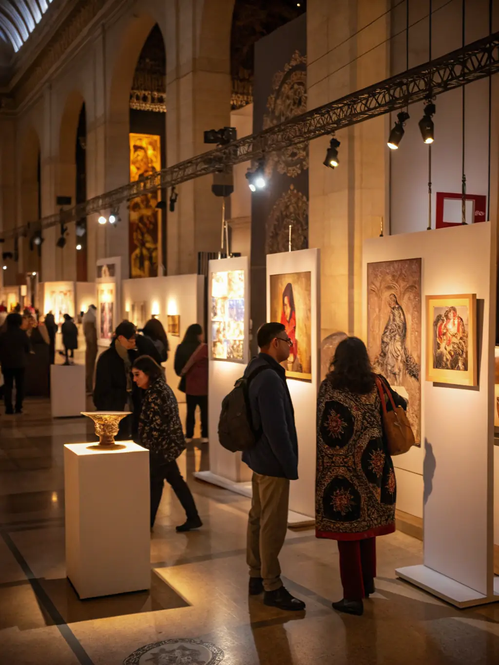 A photo of a diverse audience enjoying an art exhibition, demonstrating the power of art to bring people together and foster cultural understanding.