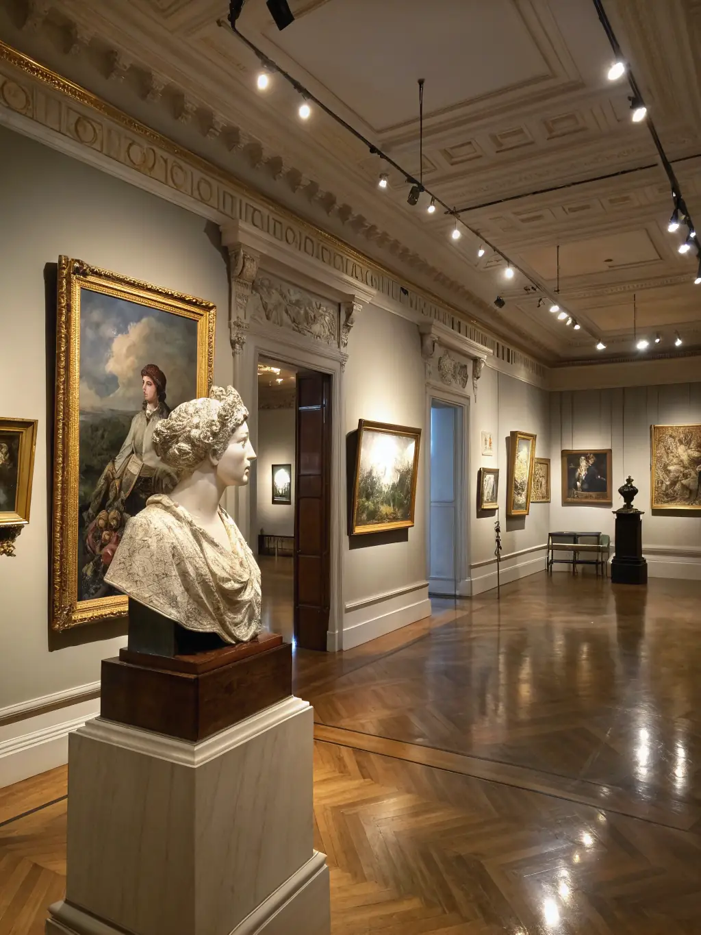 A photograph of a local artist displaying their unique artwork in a gallery setting, emphasizing the support for individual artistic expression.