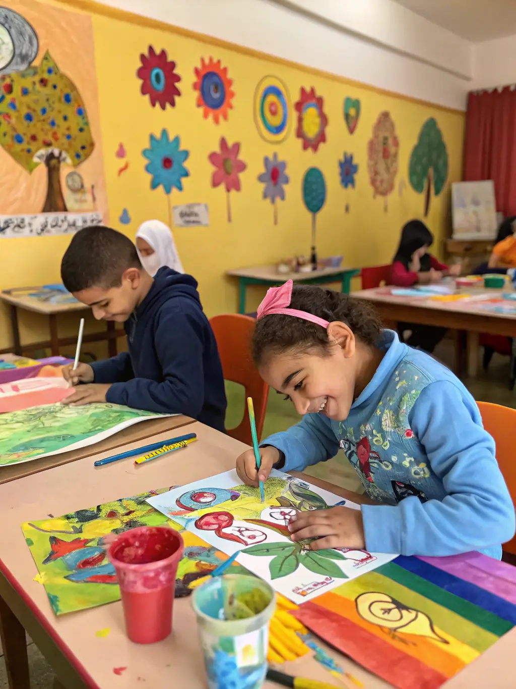 An image of children creating art during an educational program, highlighting the importance of art education for youth.